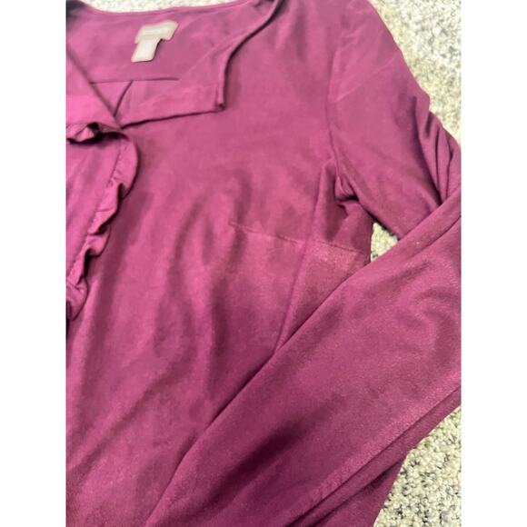 Chico’s Faux Suede Ruffle Front Button Front Blouse, Long Sleeve Women’s 0 (XS) - Picture 4 of 10
